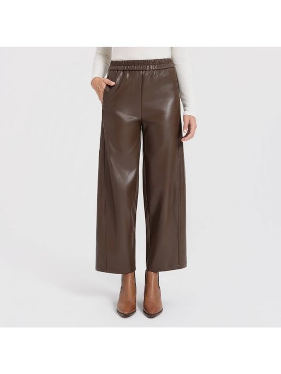 a new day Pants - A New Day Brown Faux Leather Pants Pull on Ankle Length Barrel Leg -- Size Small